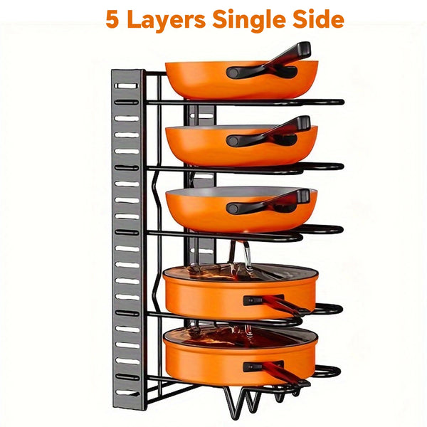 8-Tier Pot Rack Organizer – Durable Metal Space-Saving Kitchen Cabinet Holder
