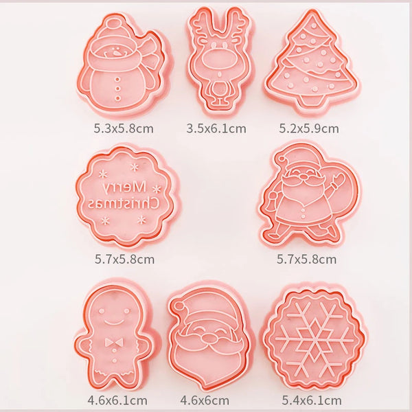 8-Piece Cartoon Cookie Cutter Set – Pressable Plastic Biscuit Stamps