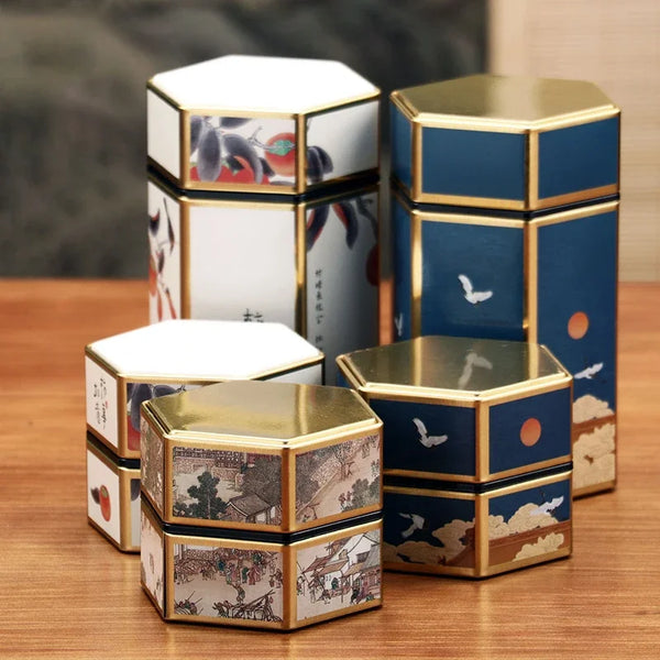 Hexagonal Tea Tin Can – Sealed Chinese Tinplate Tea Storage Box