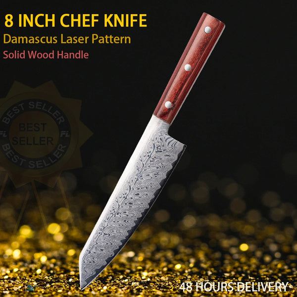 Damascus Pattern Chef Knife – Japanese Santoku & Cleaver Style