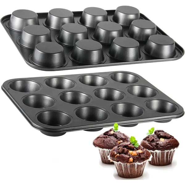 2-Piece 12-Cup Muffin & Cupcake Pan Set – Nonstick Carbon Steel