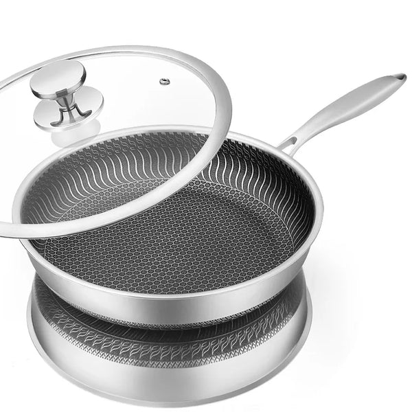 LMETJMA Stainless Steel Honeycomb Nonstick Frying Pan with Lid