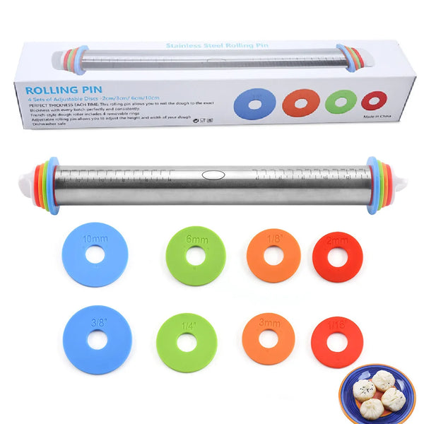 43cm Adjustable Stainless Steel Rolling Pin – Fondant & Dough Roller