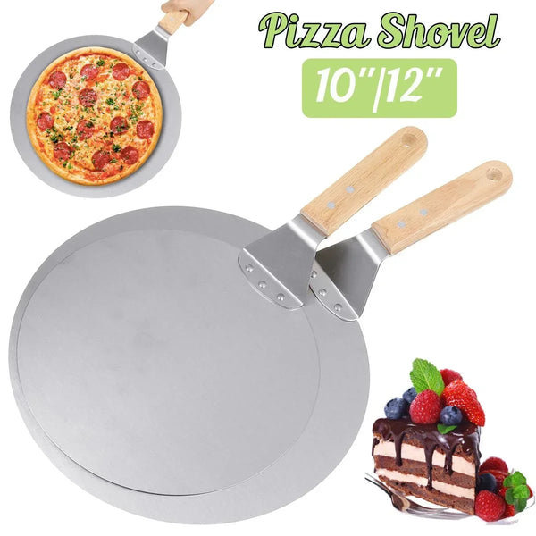 10/12-Inch Stainless Steel Pizza Peel – Wooden Handle Baking Tool