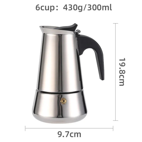 Stainless Steel Espresso Maker – 2/4/6/9 Cup Mocha Pot