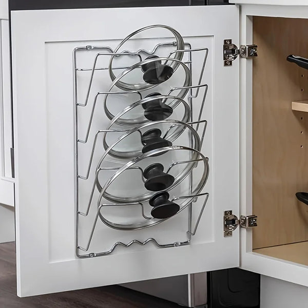 Wall-Mounted Pot Lid Rack – Durable Metal Multi-Layer Kitchen Storage Organizer