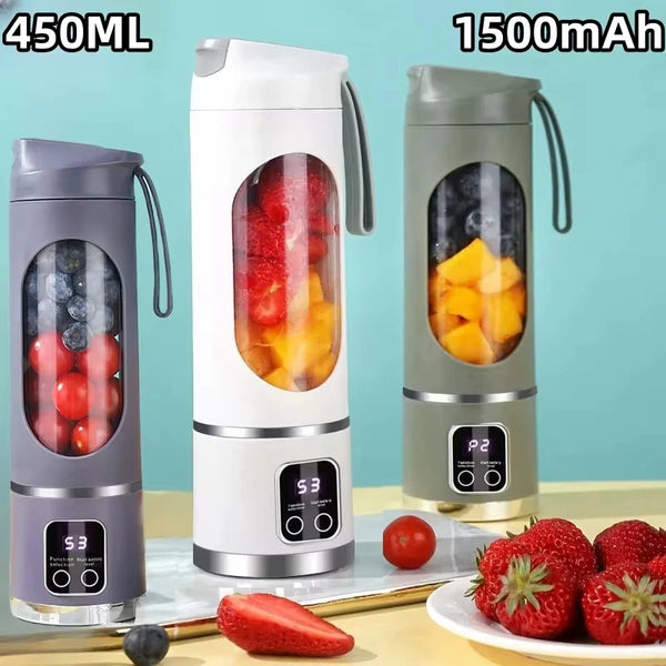 2025 Mini Electric Juicer – Rechargeable Ice Crusher & 450ml Juice Cup with Digital Display
