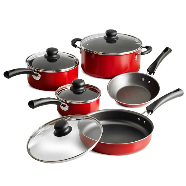 9-Piece Nonstick Cookware Set – Stackable Aluminum with Glass Lids
