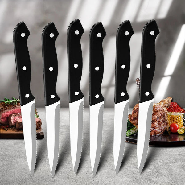 6/8-Piece Steak Knife Set – Sharp Stainless Steel Blades with Black PP Handles