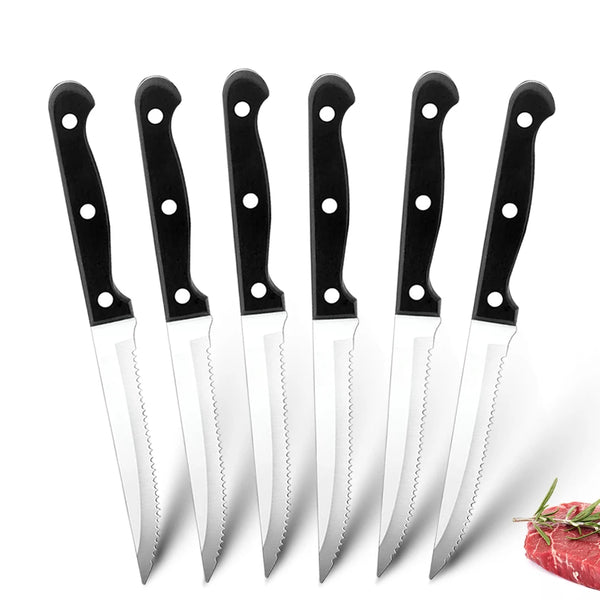 6/8-Piece Steak Knife Set – Sharp Stainless Steel Blades with Black PP Handles