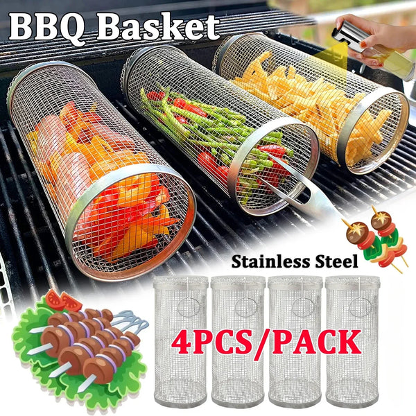 Rolling BBQ Grill Basket – Stainless Steel