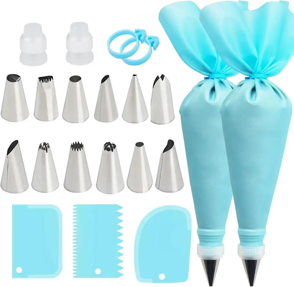 Reusable Piping Bag & Nozzle Set – Silicone Pastry Bag with Stainless Steel Tips