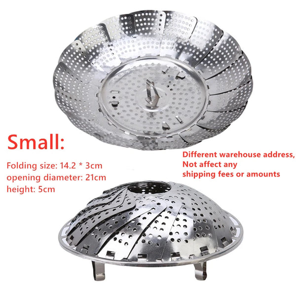 Folding Stainless Steel Food Steamer Basket – Vegetable & Fruit Cooking Rack (21/26/28cm)